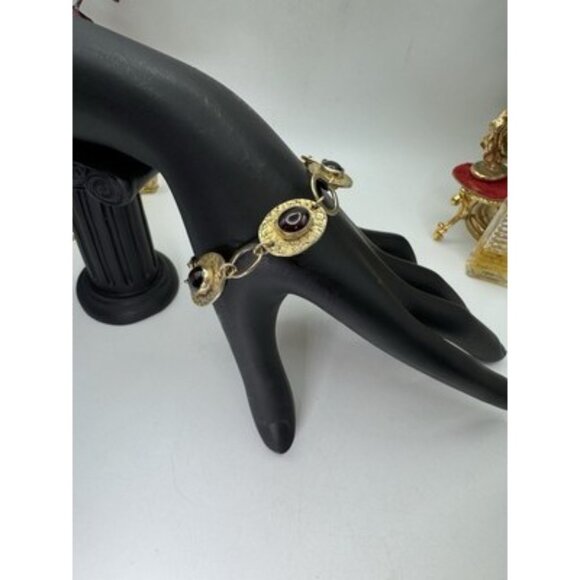 Vintage Bracelet Genuine Gem Stone Signed Meditrina Desights  Gold Tone - Picture 3 of 9